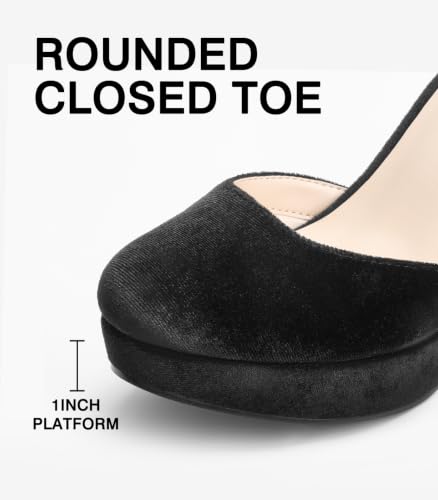 Image of Ankis Platform Closed Toe Heels for Women, Round Toe High Chunky Pumps
