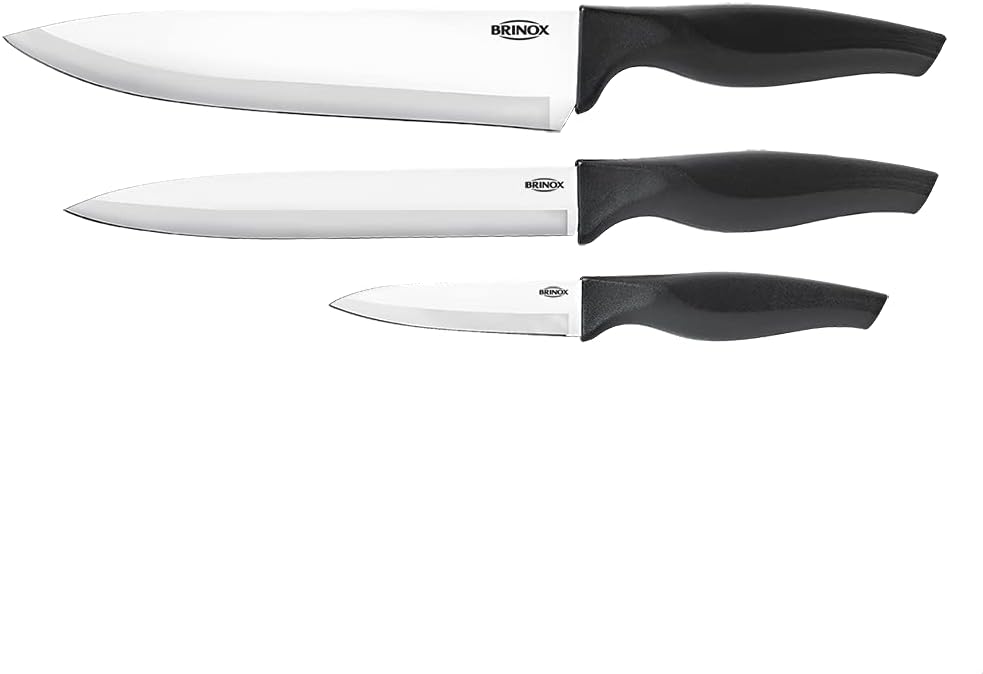 3 Piece Cross Knife Set, Stainless Steel/Black, Brinox