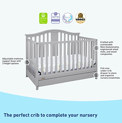 Graco Solano 4-In-1 Convertible Crib With Drawer (Pebble Gray) – Greenguard Gold Certified, Crib With Drawer Combo, Includes Full-Size Nursery Storage Drawer, Converts To Toddler Bed And Full-Size Bed #TOP3