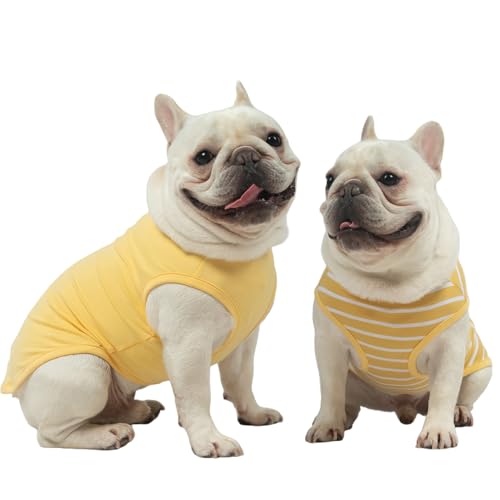 Image of MIHACHI Dog Shirts Cotton Striped T-Shirt, Summer Pet Clothes for Small Dogs, 2-Pack Soft Puppy Apparel Cat Tee, Sleeveless Lightweight, Quick Dry, Breathable,Stretchy, Yellow M