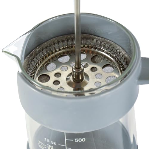 Image of THE BEAN CO French Press Coffee Maker 600 ml | Heat Resistant Borosilicate Glass | 4 Level Filteration (Grey)