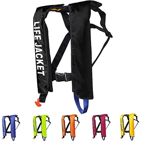 VasedGins Life Jacket Adult Paddle Boarding, Manual Pull Cord to Inflate Gas Lifejacket 150N Inflatable Buoyancy Aids Adjustable Comfortable Swim Vest for Water Sport Unisex,Black Cover