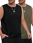Lonya Men's Vests Plus Size Bodybuilding Athletic Summer Loose Tank Top Round Neck Sleeveless T Shirts Breathable Classic Sports Gym Fitness Training Muscle Vest for Men, 2Green+ Black, 4XL