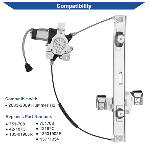 Obaee Rear Right Passenger Side Power Window Regulator with Motor Compatible with Hummer H2 2003 2004 2005 2006 2007 2008 2009, Replace OE 751-708