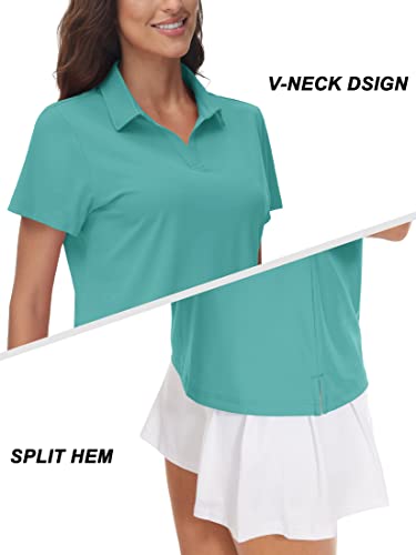 Image of TACVASEN Women's V-Neck Polo Shirts UPF 50+ Short Sleeve Sun Protection Quick Dry Golf Polos Collared Shirt