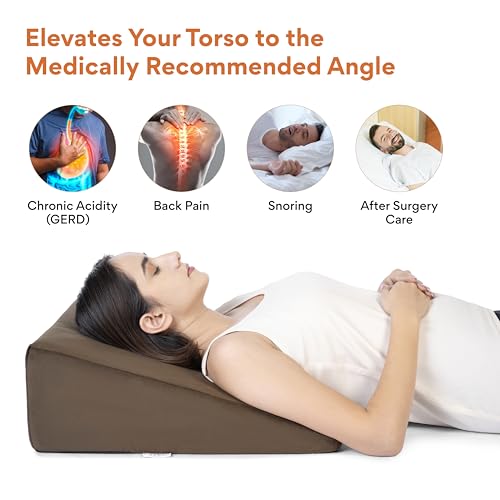Image of FOVERA Memory Foam Wedge Pillow | 2 Years Warranty | Wedge Cushion for Back Support, Acid Reflux, Snoring, GERD, Leg Elevation, Pregnancy (Velvet Brown, Medium 7 inch Height)