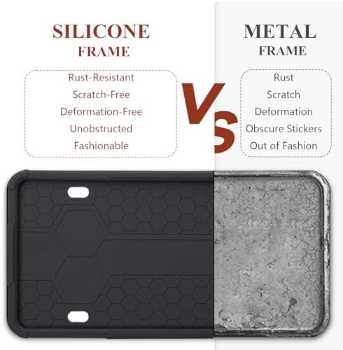RJUP License Plate Frame 2 Pack Black, Universal Silicone License Plate Holder for Cars, SUVs, Vans, Rustproof & Weatherproof, Anti-Scratch License Plate Protector, Easy Installation for Men & Women - 1