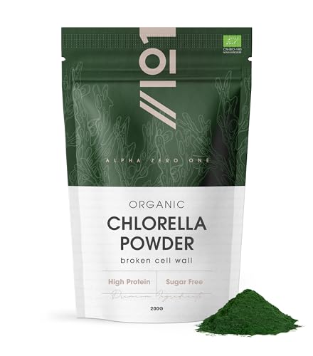 Organic Chlorella Powder 200g - Broken Cell Wall - Cold Pressed Resealable and Recyclable Pouch by Alpha01