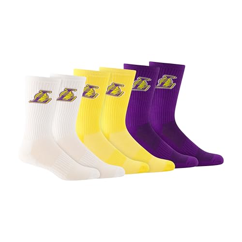 Ultra Game Mens NBA Official Athletic Cushioned Core Logo Team Crew Socks - 3 Pack Los Angeles Lakers Assorted M6-12