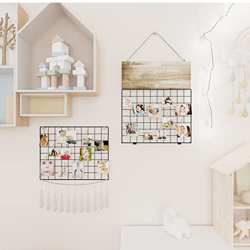 Hencawima Picture Frames Collage Wall Decor, 2 Pack Wall Grid Hanging Decor Macrame Wall Hanging, Diy Photo Hanging Display With 25 Clips, Metal Grid Wall Panels, Picture Board For Photos Boho Decor #TOP4
