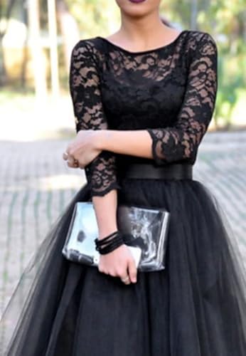 A-Line Elegant Cocktail Dresses Jewel Neck 3/4 Length Sleeve Tea-Length Wedding Guest Dress Tulle with Pleats 20254