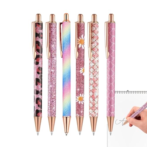 Bonitos bolígrafos, 6 piezas, juego de escritura estética, ergonómico, 1,0 mm, bolígrafos elegantes para mujeres, para la universidad, el trabajo, el hogar, el diario, artículos de papelería, escuela