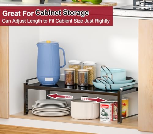 Image of X-cosrack 12 inch Wide 100LBS Loading-Bearing Heavy Duty Kitchen Storage Shelf, Expandable Cabinet Shelf Organizer, Stackable Adjustable Storage Shelves for Kitchen Cabinet Cupboard Pantry Counter