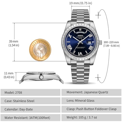 Image of NIBOSI Watches for Men Analog Quartz Diamond Bezel Stainless Steel Dial Rose Gold Silver Mens Watch Waterproof Business Classic Dress Wrist Watch with Day Date
