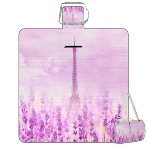 Shimoshe Picnic Blankets 57”x 59”, Flower Lavender Waterproof Sandproof Picnic Mat Lightweight Foldable Beach Blanket for Camping Park Grass Beach Outdoor Blanket