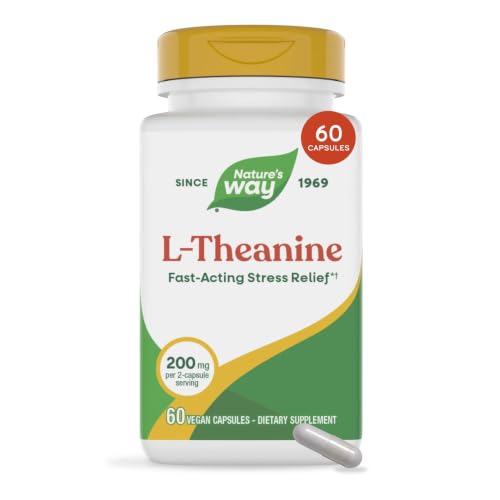 Nature's Way L-Theanine, Stress Relief*, Relaxation Support*, 60 ct | 201 g L-Theanine per 2-Capsule Serving, Fast-Acting(1) Amino Acid for a Calm Mind Without Daytime Drowsiness*, Drug Free - image 1