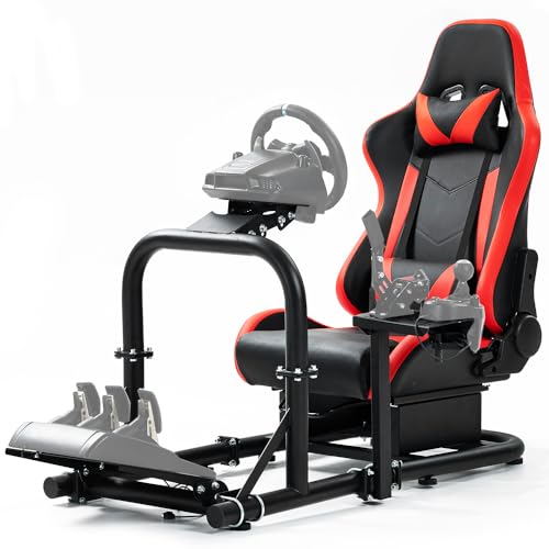 Supllueer Racing Simulator Cockpit with Red Playseat Upright Stable Pro fit for Logitech G29 G920 G923, Thrustmaster T300RS T500, Fanatec, Sim Racing Cockpit without Wheel Pedal Shifter