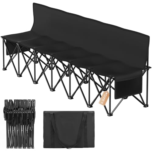 Suteck 6-Seat Folding Bench SeatPortable Soccer Bench with 17.3x 17.3 Individual Seats 600D Oxford Fabric & Side Pockets Heavy Duty Outdoor Bench for Sports Camping Patio & Park Events