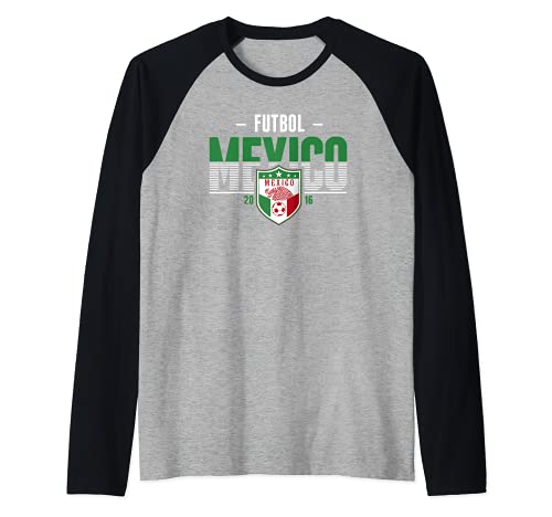 Mexico Striped Text 2016 Football Raglan Baseball Tee, Black