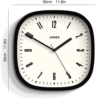 Jones Clocks® Square Retro Wall Clock, The Marvel Clock with Large Square Case 30cm Perfect as a Kitchen Clock, Living Room Wall Clock or Office Clock