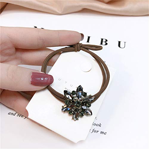 Xiwstar 2Pcs Elegant Crystal Flower Hair Ties Bands Elastic Rhinestone Heabdands Scrunchies Ponytail Holder For Women Girls #TOP6