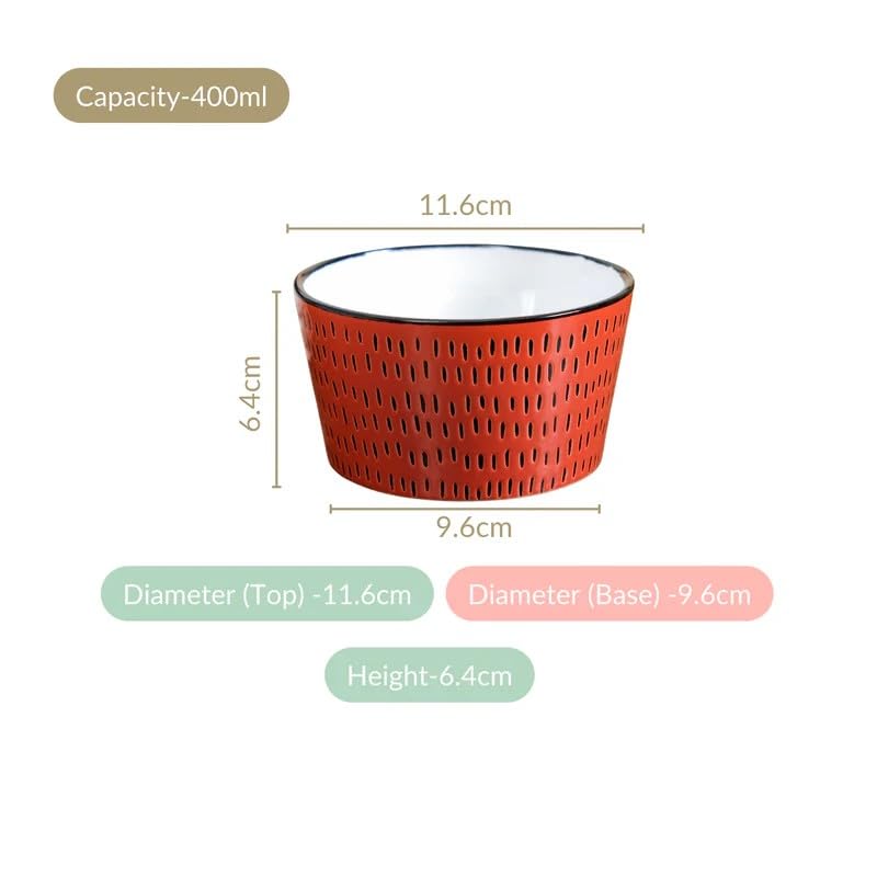Image of Nestasia Ceramic Snack Bowl Set of 4 (400ml Each) - BPA-Free, Food Safe Bowl Set for Serving Soup, Rice, Dal, & Salad | Colourful Textured Bowls with Glossy Finish - Ideal for Gifting