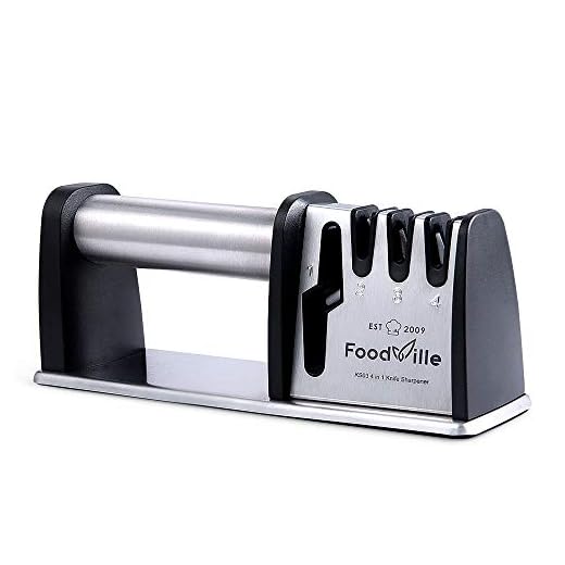FoodVille KS04 Knife Sharpener for Kitchen Knife Pocket Knife Hunting Knives Including Straight Blades and Scissors (4 Slots) (Black)