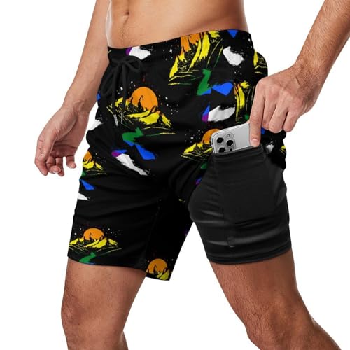 Straight Ally Flag Mountains Beach Shorts for Men Swim Trunks Quick Dry Swim Shorts with Compression Liner Pocket2