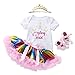 Produktbild Baby Mädchen Body Tutu Kleid mit Stirnband Schuhe 4 Stück Neugeborenes Spielanzug Geburtstag Outfit 6-12 Monate