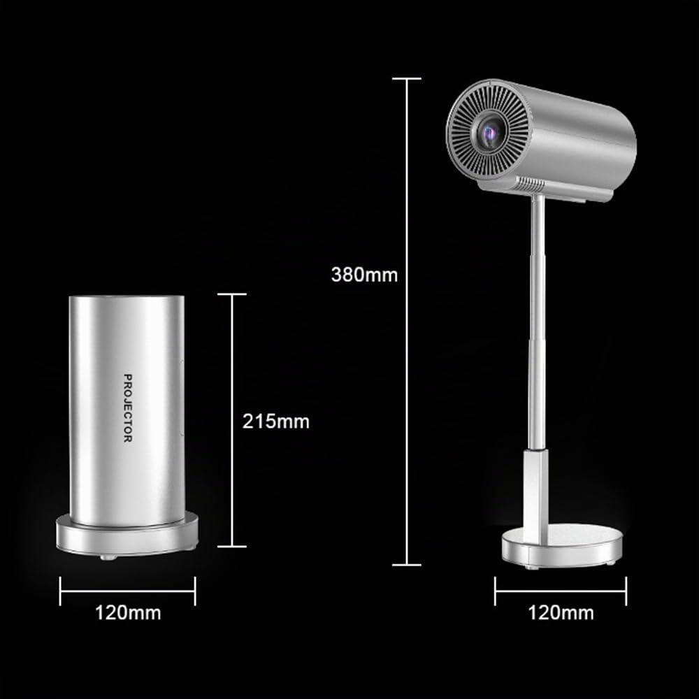 Bisofice Proiettore portatile 4K supportato, videoproiettore portatile per Home Cinema con asta retrattile, WiFi e BT, rotazione 90°, Android 11.0 Proiettore Home Cinema per Riunione, Studio,