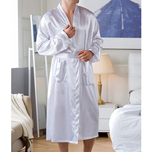 Men's Satin Robe Long Sleeve Silk Kimono Bathrobe Lightweight Spa Robes Pajamas Sleepwear with Belt3