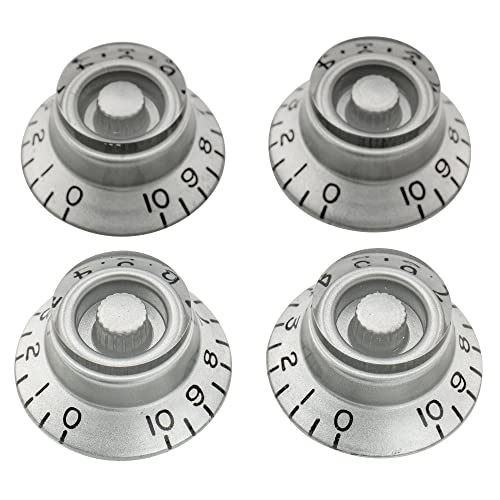 Musiclily Pro Gaucher Métrique 18 Splines Cloche Bouton de Potentiomètre Top Hat Knobs pour Epiphone Les Paul SG Guitare électrique, Argent(Lot de 4) - Les Beatles, Paul McCartney, John Lennon, RIngo Starr, George Harrison Musiclily Pro Gaucher Métrique 18 Splines Cloche Bouton de Potentiomètre Top Hat Knobs pour Epiphone Les Paul SG Guitare électrique, Argent(Lot de 4)