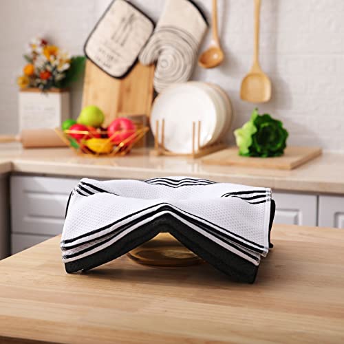 Homaxy 100% Cotton Waffle Weave Stripe Kitchen Towels, 13 X 28 Inches, Super Soft And Absorbent Dish Towels For Drying Dishes, 4-Pack, White & Black #TOP5
