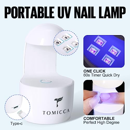 TOMICCA Nail Tips and Glue Gel Kit,Nail Extension Kit-4 In 1 Nail Glue and Base Gel,240Pcs Short Square Nails with Portable LED Nail Lamp DIY Nail Art Acrylic Nail Starter Kit Gifts Set - Image 6