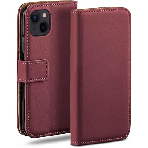 Étui à rabat iPhone 15 Plus moex en cuir végétalien bordeaux protection 360