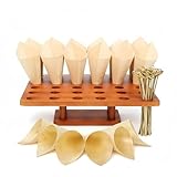 36 Slot Wooden Cone Holder Stand with 100 Cones & 100 Picks, 13 x 13 Appetizer & Dessert Cone Display for Catering Buffets, Charcuterie Cone Bar, Parties & Food Trucks