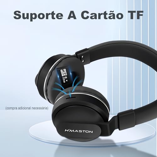 H'MASTON Fone de Ouvido Bluetooth 5.3 Headset Sem Fio Headphone Gamer com Fio e Microfone com Cance
