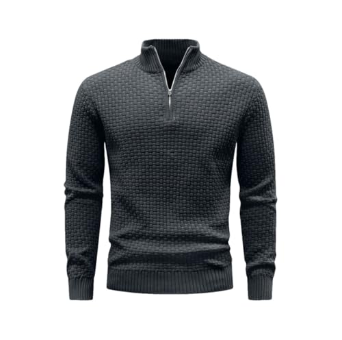 Men's Winter Warm Zip Up Pullover - Waffle Knit Mock Neck Turtleneck Soft Solid Color Long Sleeve Top