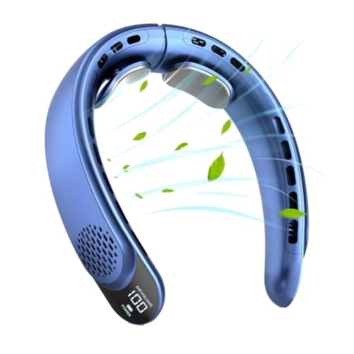 Ventilatore da Collo Ricaricabile Personale con Display LED 3 Velocità con Batteria da 4000 MAh per Donne Uomini Viaggi Attività AllAperto Blu