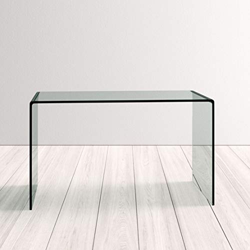 Neos Modern Furniture Bent Glass Computer Desk Contemporary Rectangular Shaped Pc Laptop Workstation Study Table Home Office Writing For Small Spaces, Better Than Acrylic Or Lucite, 50" L, Clear #TOP5