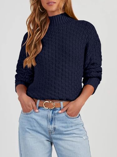 Women's Textured Mock Neck Knit Sweater Long Sleeve Turtleneck Sweater 2024 Fall Winter Chunky Knitted Pullover Jumper Tops2