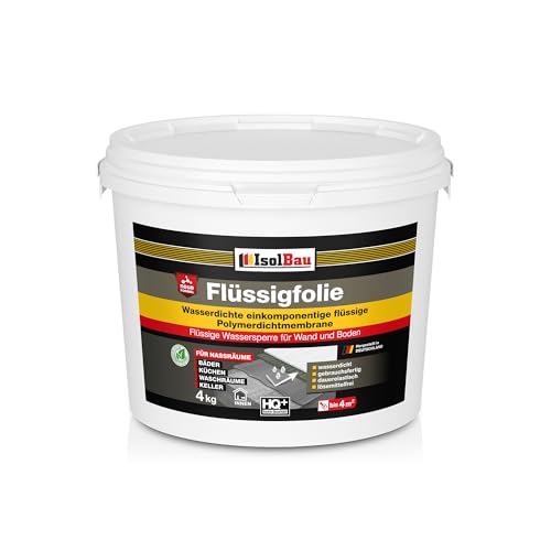 Isolbau Flüssigfolie 4 kg - Abdichtung für Dusche Bad Küche - MPA-Zertifikat Duschabdichtung für Wand und Boden - Abdichtungsmasse Wasserdicht und Lösemittelfrei