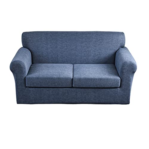 Crfatop 3 Piece Sofa Couch Covers For 2 Cushion Couches Stretch Sofa Loveseat Slipcover With 2 Separate Seat Cushion Covers Washable Furniture Protector For Living Room, M, A13 #TOP11