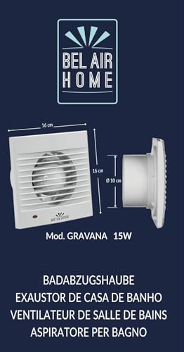 Miniatura 3 de Bel Air Home Extractor Baño Silencioso Gravana Blanco 15w, 120m H, Policarbonato, Empotrable, Compatible Con Boca 100mm, 40dba, 15,9x15,9x10cm, Ventilación Hogar Oficina