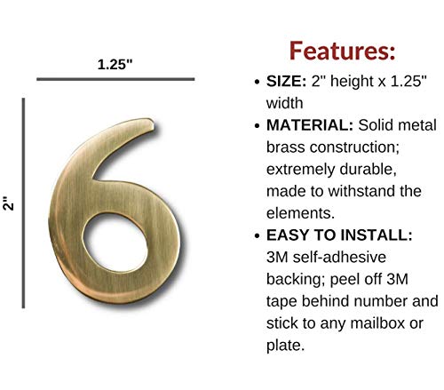 2" Brass Solid Brass Number 6 For House, Doors, Mailboxes, Offices, Floating & Self Adhesive Williamsburg Font – By Gsi… #TOP1