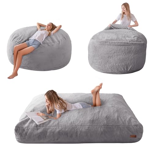 MAXYOYO Puf cama convertible de puf en cama, sofá de espuma con funda peluda y relleno mullido, para adultos, adolescentes e invitados (gris, 135 x 190 cm)