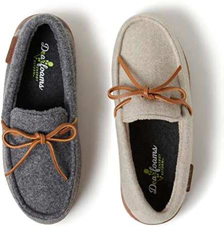 Dearfoams womens Wilmington Energy Return Comfort Indoor/Outdoor Memory Foam Moccasin With Tie Women s Slipper, Oatmeal Heather Wool, Small US | Image 4