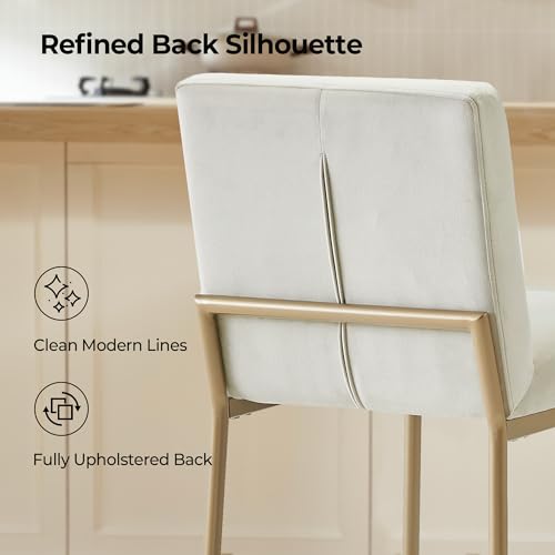 Image of CHITA Modern Bar Stools with Tufted Back Set of 4, 26 inch Counter Height Bar Stool with Metal Legs for Kitchen Island & Dining Room, Ivory Fabric, Gold Frame
