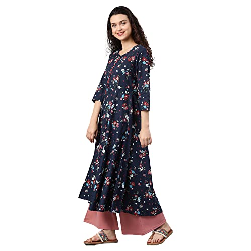 Image of Yash Gallery Women's Cotton Relaxed Fit Anarkali Floral Print Kurta