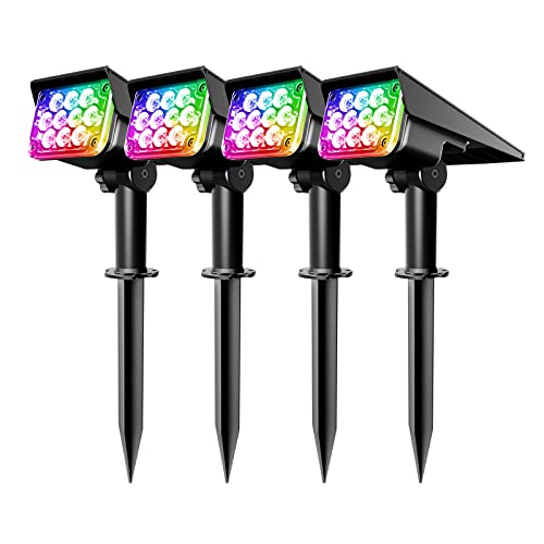 T-SUNUS Spot Solaire Exterieur Couleur, 10 LEDs Lampe Solaire Exterieur Couleur RGB Pack de 4 Lumière Solaire Exterieur Étanche IP65 pour Chemins Pelouses Terrasses Plantes